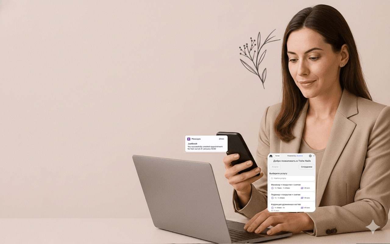 European girl using online booking app